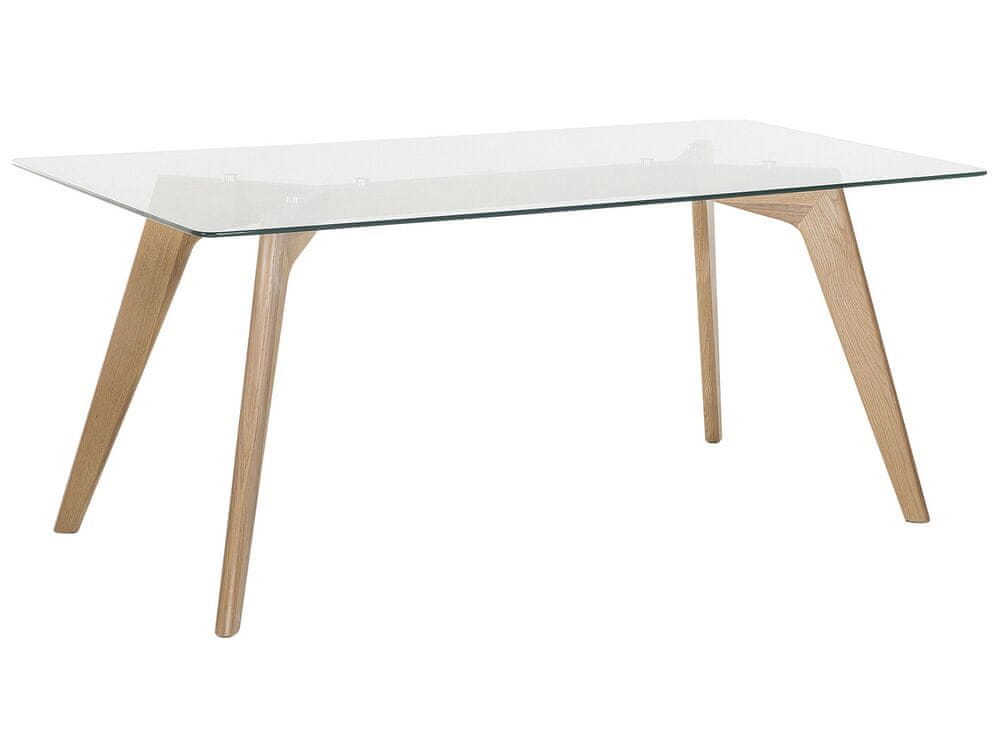 Beliani Jedálenský stôl so sklenenou doskou 180 x 90 cm svetlé drevo HUDSON